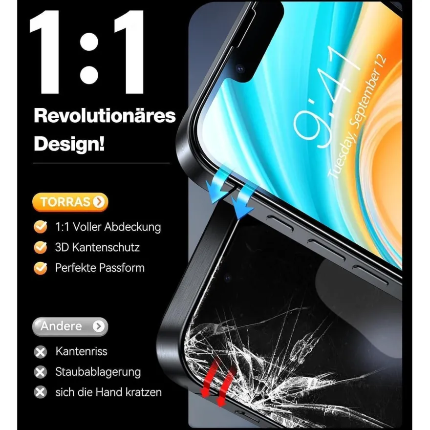 TORRAS Panzerglas Sichtschutz für iPhone 16 Pro Max (2 Stück)