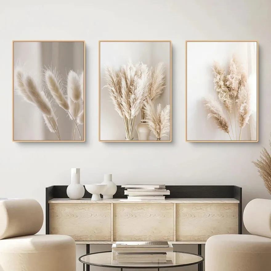 Trayosin 3er Premium Poster Set, Schilf Natur Leinwandbilder, Moderne