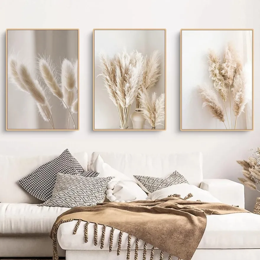 Trayosin 3er Premium Poster Set, Schilf Natur Leinwandbilder, Moderne