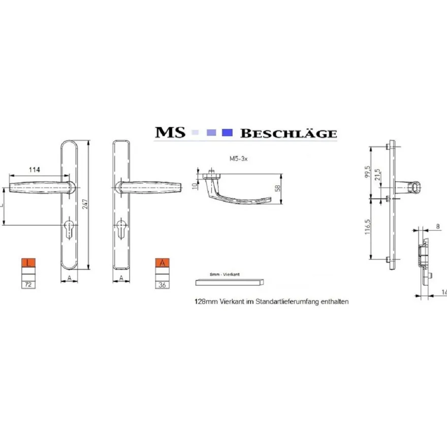 Türdrücker Langschild Schmalrahmen RAL7016 Anthrazit 8-72mm Wechselgarnitur