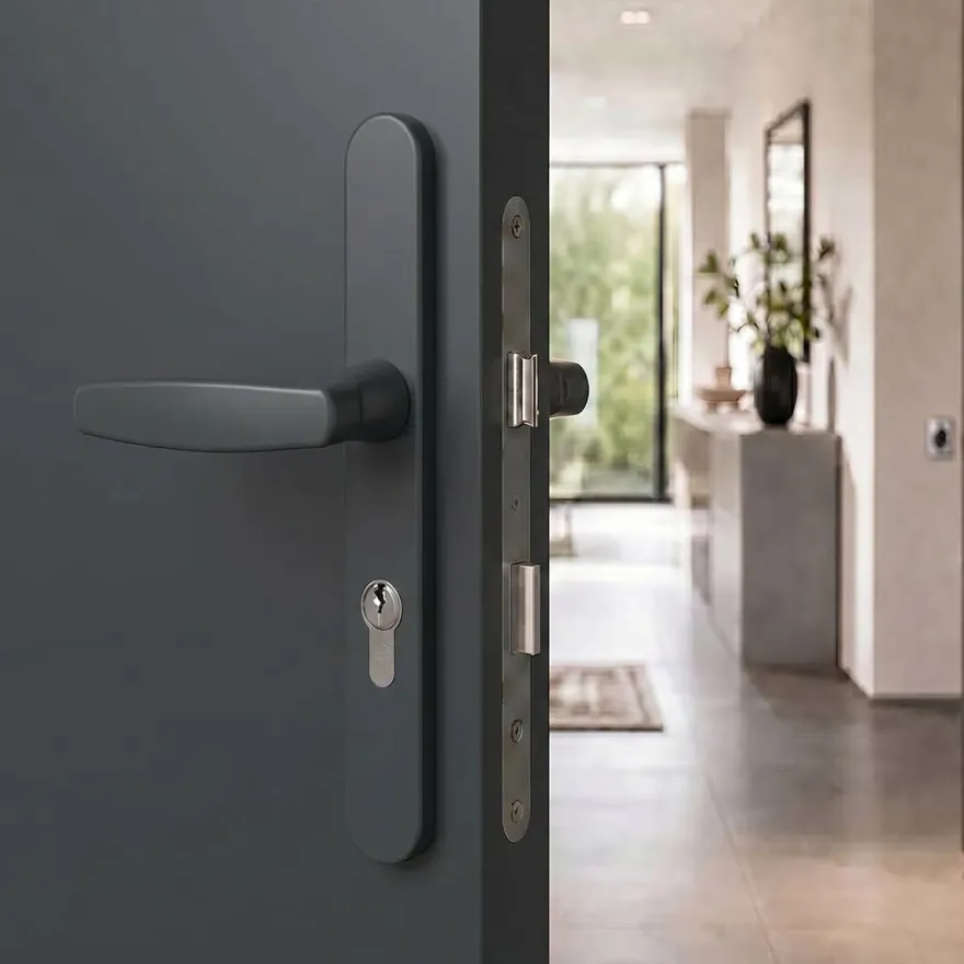 Türdrücker Langschild Schmalrahmen RAL7016 Anthrazit 8-72mm Wechselgarnitur