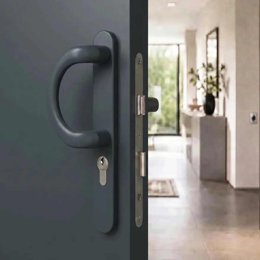 Türdrücker Langschild Schmalrahmen RAL7016 Anthrazit 8-72mm Wechselgarnitur