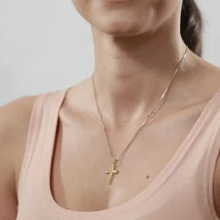 trendor Schmuck Anhänger Kreuz 585 Gold (14 Karat) mit goldplattierter Kette 75125