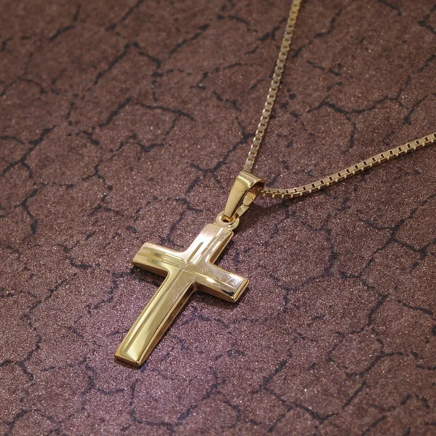 trendor Schmuck Anhänger Kreuz 585 Gold (14 Karat) mit goldplattierter Kette 75125