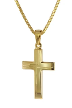 trendor Schmuck Anhänger Kreuz 585 Gold (14 Karat) mit goldplattierter Kette 75125