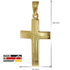 trendor Schmuck Anhänger Kreuz 585 Gold (14 Karat) mit goldplattierter Kette 75125