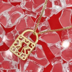 trendor Schmuck Damen-Halskette 925 Silber Vergoldet mit Herz-Schloss Anhänger 21839