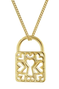 trendor Schmuck Damen-Halskette 925 Silber Vergoldet mit Herz-Schloss Anhänger 21839