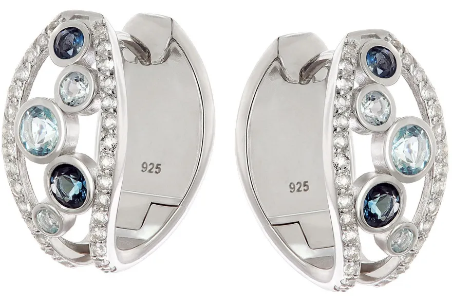 trendor Schmuck Damen-Ohrringe 925 Silber Rhodiniert Creolen mit Topasen 21884