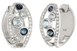 trendor Schmuck Damen-Ohrringe 925 Silber Rhodiniert Creolen mit Topasen 21884
