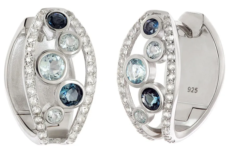 trendor Schmuck Damen-Ohrringe 925 Silber Rhodiniert Creolen mit Topasen 21884