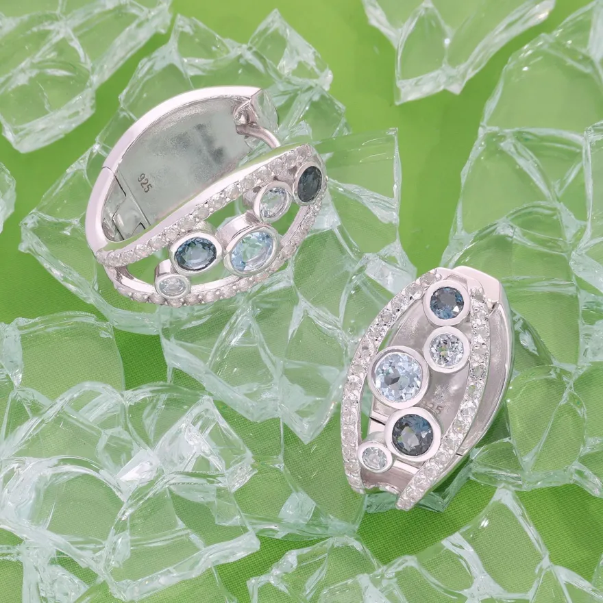 trendor Schmuck Damen-Ohrringe 925 Silber Rhodiniert Creolen mit Topasen 21884