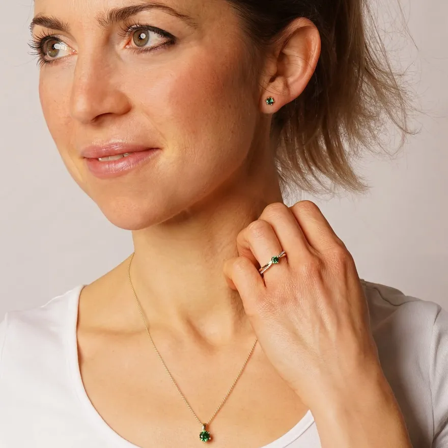 trendor Schmuck Damenring Gold 333/8K mit synthetischem Smaragd und Zirkonias 68842