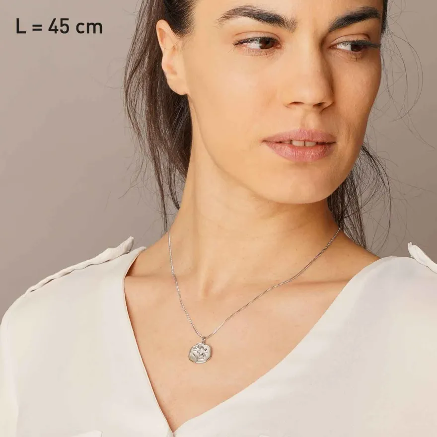 trendor Schmuck Halskette mit Monatsblume Januar 925 Silber Rhodiniert 68000-01