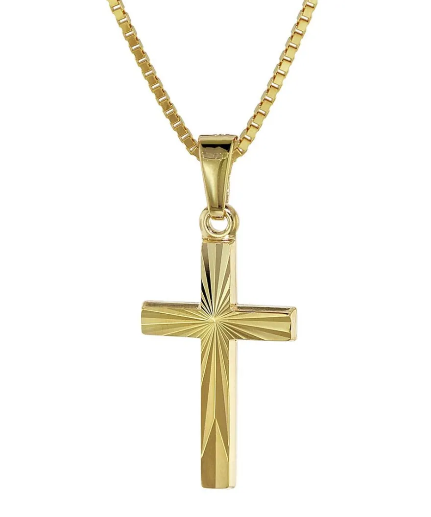 trendor Schmuck Kreuz für Kinder Gold 333/8 Karat 18 mm + goldplattierte Kette 08508