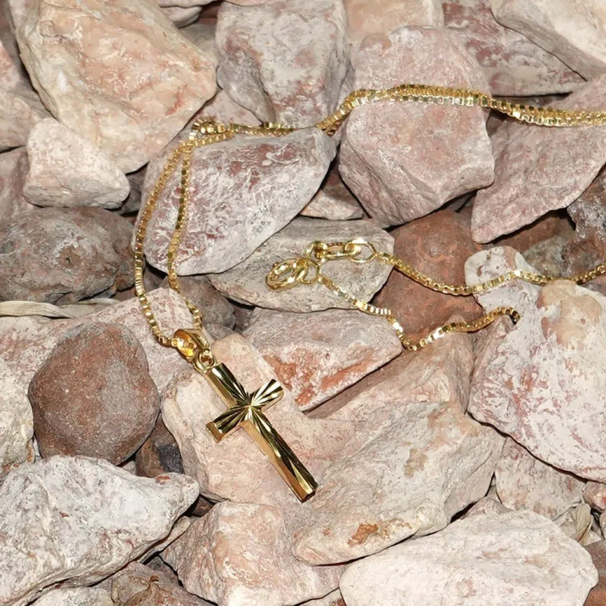 trendor Schmuck Kreuz für Kinder Gold 333/8 Karat 18 mm + goldplattierte Kette 08508