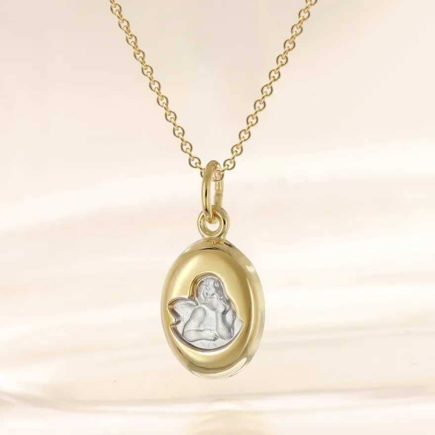 trendor Schmuck Mädchen Engel-Anhänger Gold 333/8K Mit Vergoldeter Silberkette 28586