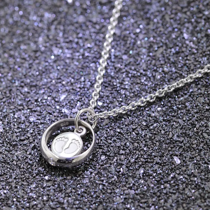 trendor Schmuck Taufkette 925 Silber Taufring mit Anhänger Babyfüße 08467