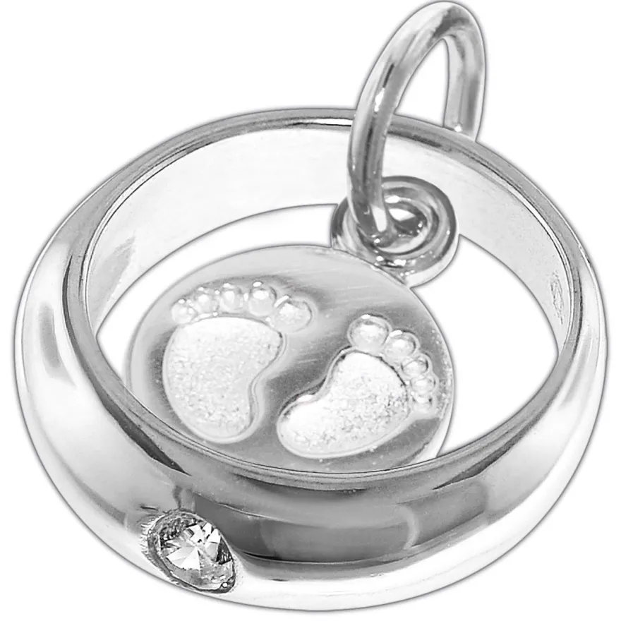 trendor Schmuck Taufkette 925 Silber Taufring mit Anhänger Babyfüße 08467