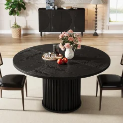Tribesigns Runder Esstisch 120cm Schwarz, Esszimmertisch für 4-6 Personen mit