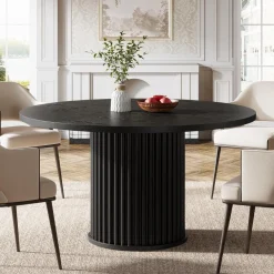Tribesigns Runder Esstisch 120cm Schwarz, Esszimmertisch für 4-6 Personen mit