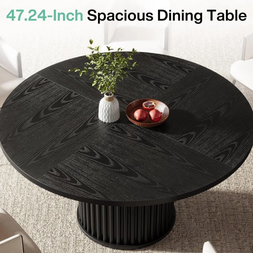 Tribesigns Runder Esstisch 120cm Schwarz, Esszimmertisch für 4-6 Personen mit