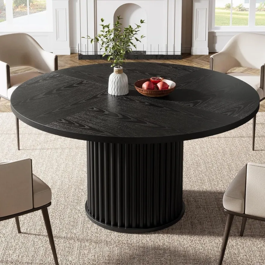 Tribesigns Runder Esstisch 120cm Schwarz, Esszimmertisch für 4-6 Personen mit