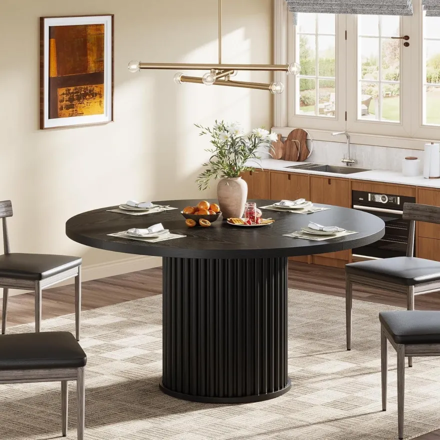 Tribesigns Runder Esstisch 120cm Schwarz, Esszimmertisch für 4-6 Personen mit