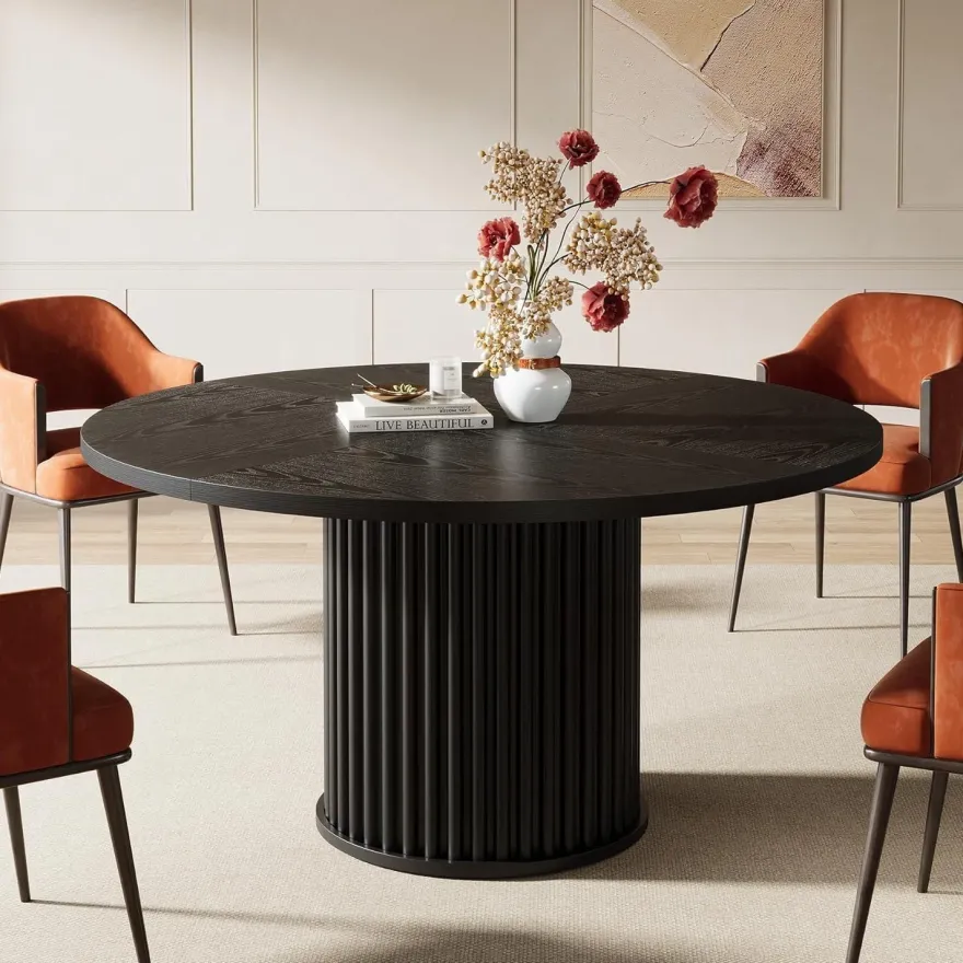 Tribesigns Runder Esstisch 120cm Schwarz, Esszimmertisch für 4-6 Personen mit