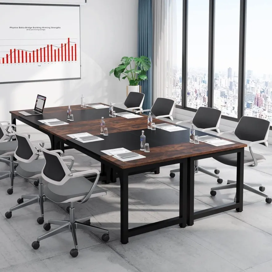 Tribesigns Schreibtisch 160x80 cm, 2er-Pack, Rustikales Braun Schwarz, Stabile