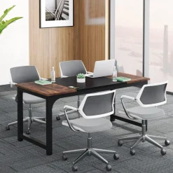 Tribesigns Schreibtisch 160x80 cm, 2er-Pack, Rustikales Braun Schwarz, Stabile
