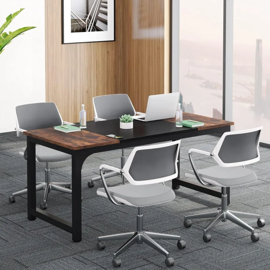 Tribesigns Schreibtisch 160x80 cm, 2er-Pack, Rustikales Braun Schwarz, Stabile