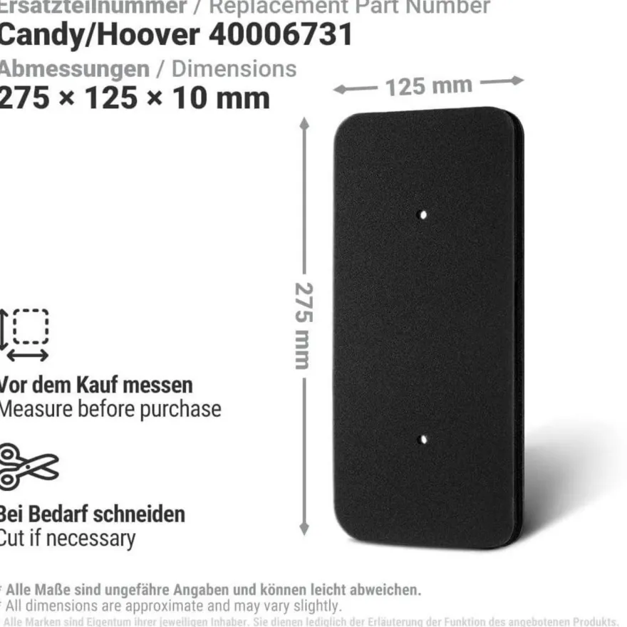 Trockner Filter für Hoover Candy 40006731 2er-Set 275 x 125 x 10 mm
