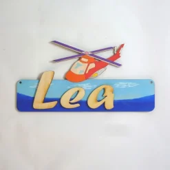 Türschild Namensschild Kinderzimmer , Buchstaben, 18cm Holz Hubschrauber