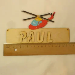 Türschild Namensschild Kinderzimmer , Buchstaben, 18cm Holz Hubschrauber