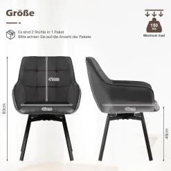 Tukailai Esszimmerstühle Drehbar 4er Set, Samt mit Armlehnen, Rückenlehne