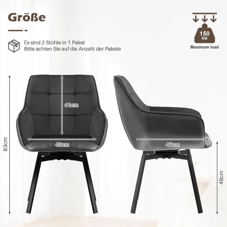 Tukailai Esszimmerstühle Drehbar 4er Set, Samt mit Armlehnen, Rückenlehne