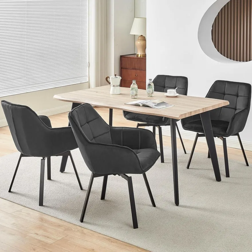Tukailai Esszimmerstühle Drehbar 4er Set, Samt mit Armlehnen, Rückenlehne