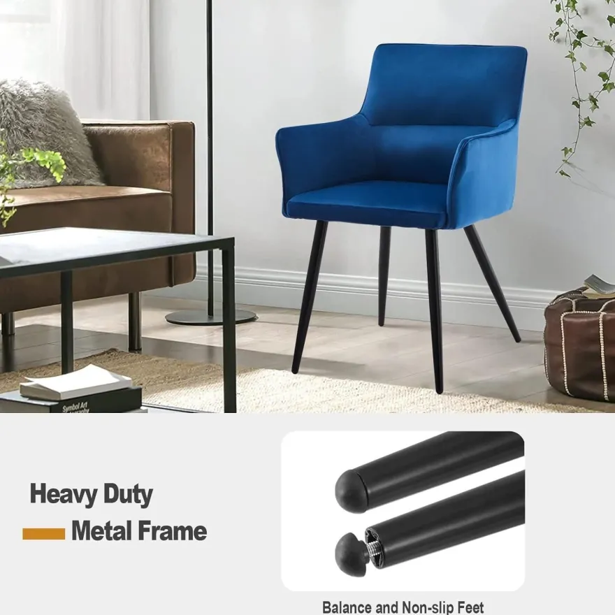 Tukailai Esszimmerstühle 6er-Set Samt Blau, Moderne Polsterstühle mit Armlehnen