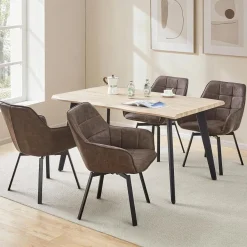Tukailai Esszimmerstühle 4er Set Drehstuhl Braun mit Armlehnen in Lederoptik