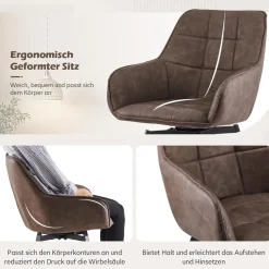 Tukailai Esszimmerstühle 4er Set Drehstuhl Braun mit Armlehnen in Lederoptik