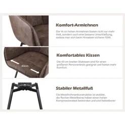 Tukailai Esszimmerstühle 4er Set Drehstuhl Braun mit Armlehnen in Lederoptik