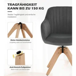 Tukailai Esszimmerstühle 2er-Set Samt Drehstuhl mit Armlehnen und Rückenlehne