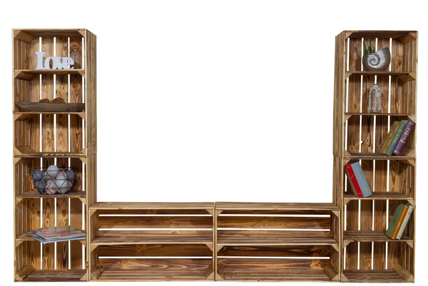 TV-Board Steven mit hohen Regalkisten Lowboard TV Wand Wohnwand Holz Fernseh Ferns