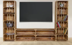 TV-Board Steven mit hohen Regalkisten Lowboard TV Wand Wohnwand Holz Fernseh Ferns