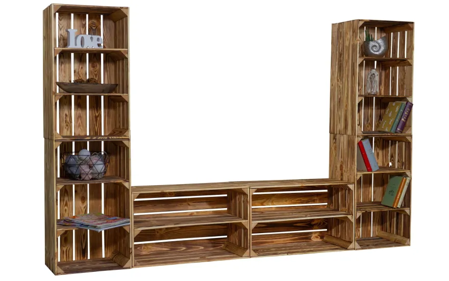 TV-Board Steven mit hohen Regalkisten Lowboard TV Wand Wohnwand Holz Fernseh Ferns