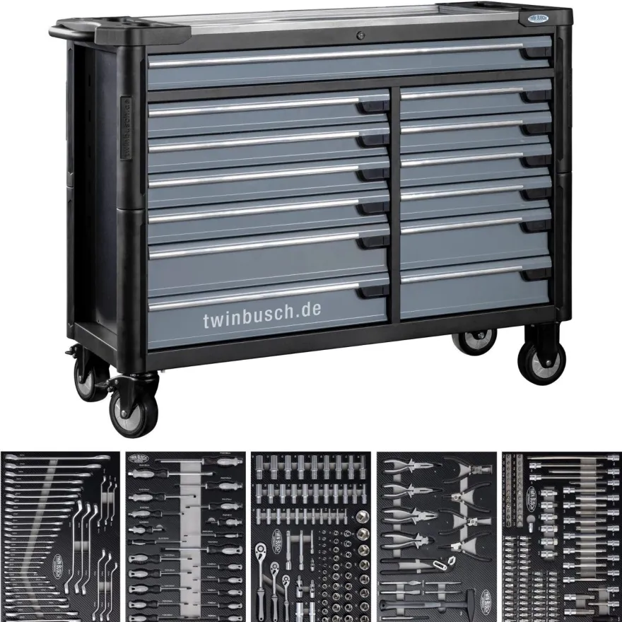 Twin Busch ® Werkzeugwagen, Werkstattwagen, 5 gefüllte Schubladen - TWW13G-5