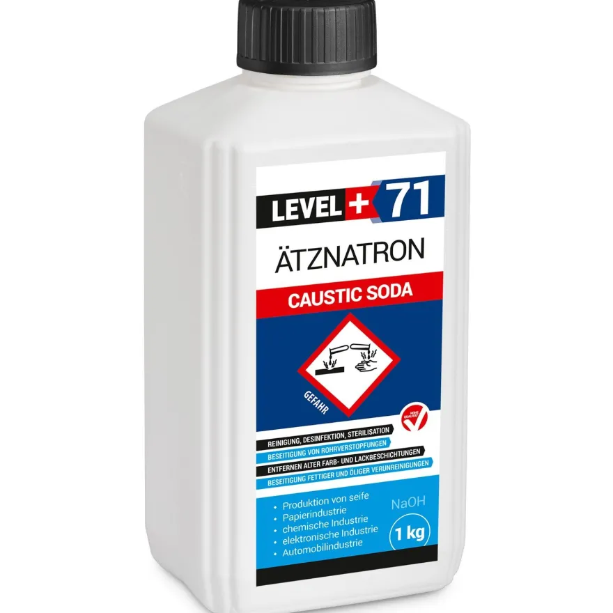 Ätznatron Flasche 8x1kg Natriumhydroxid Kaustisches Soda NaOH LEVEL PLUS L+71