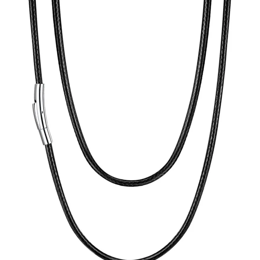 U7 Damen Herren geflochtene Wachsschurkette 2mm/3mm Edelstahl Verschluss