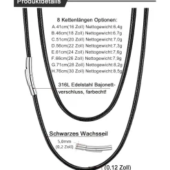 U7 Damen Herren geflochtene Wachsschurkette 2mm/3mm Edelstahl Verschluss